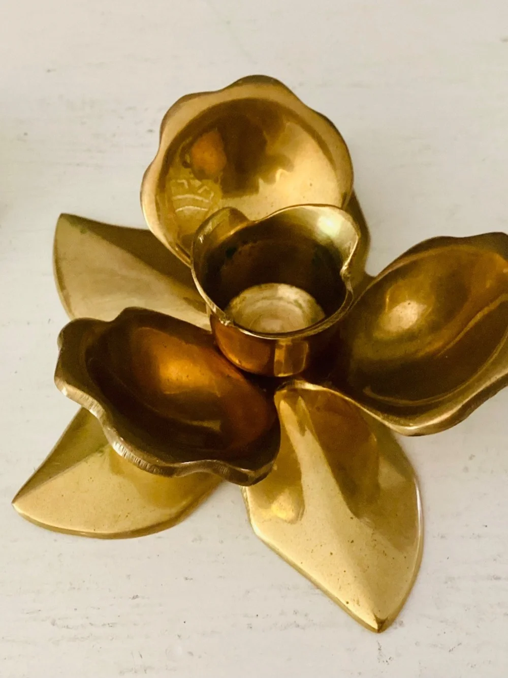 Set of 2 Solid Brass Lotus Flowers Taper Candle Holders MCM Vintage Decor Metal